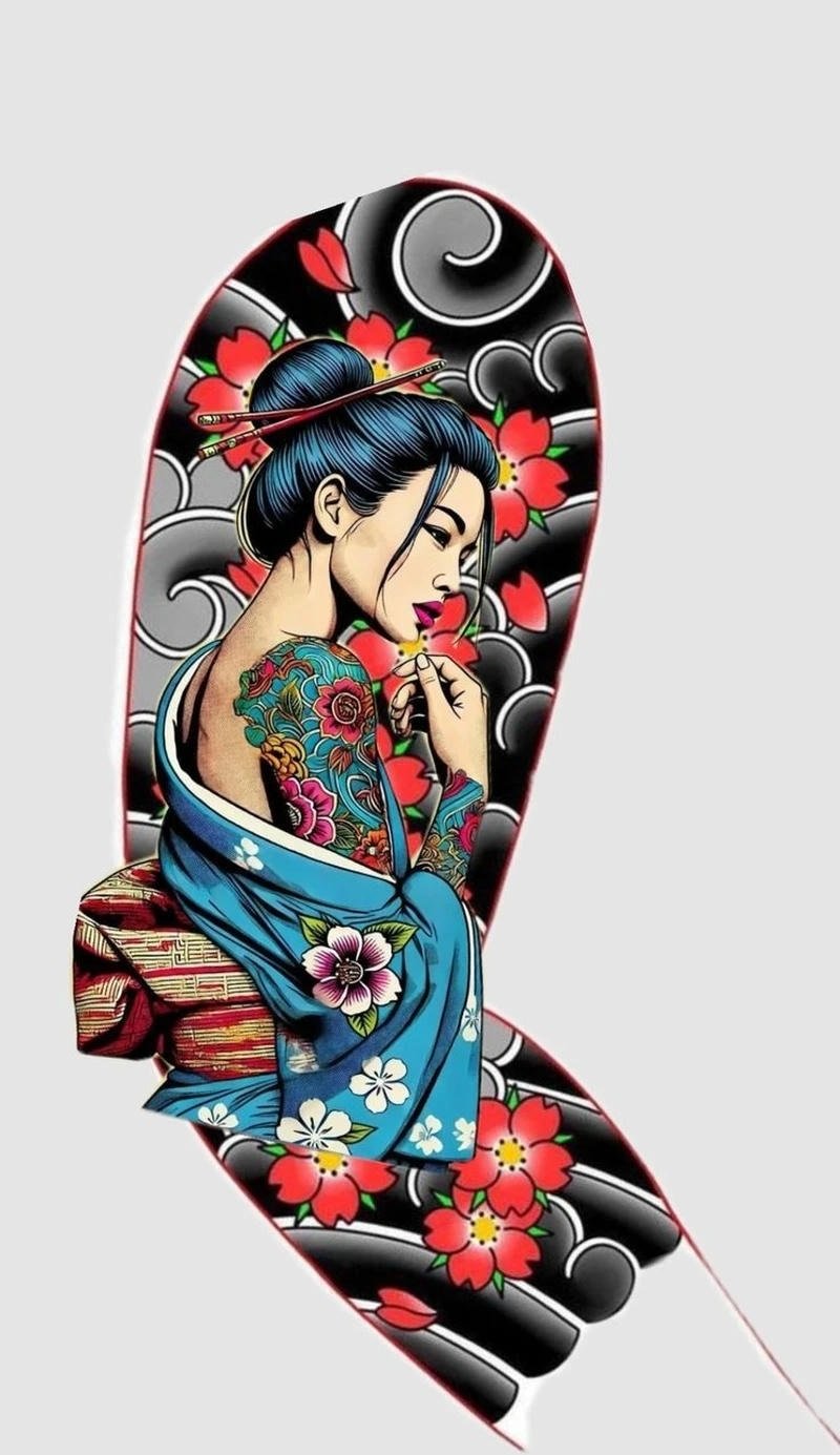 Ảnh hình xăm nhật cổ đẹp với màu sắc đậm nét cổ điển