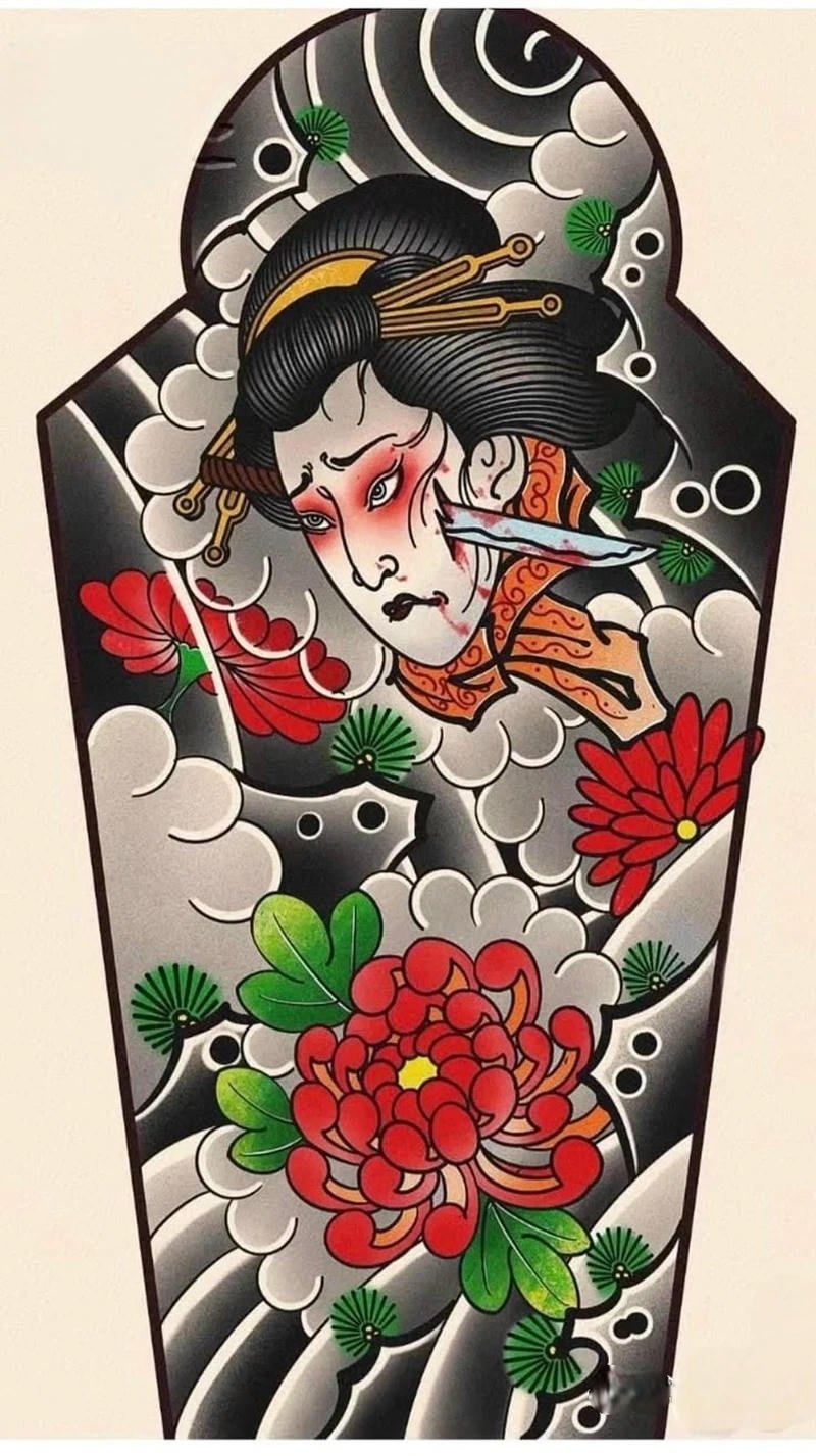 Ảnh hình xăm nhật cổ với cá chép koi mang ý nghĩa may mắn