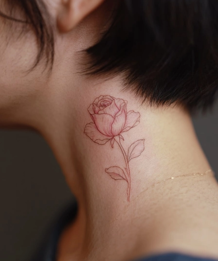 Ảnh hình xăm ở cổ nữ nét mảnh dễ nhìn