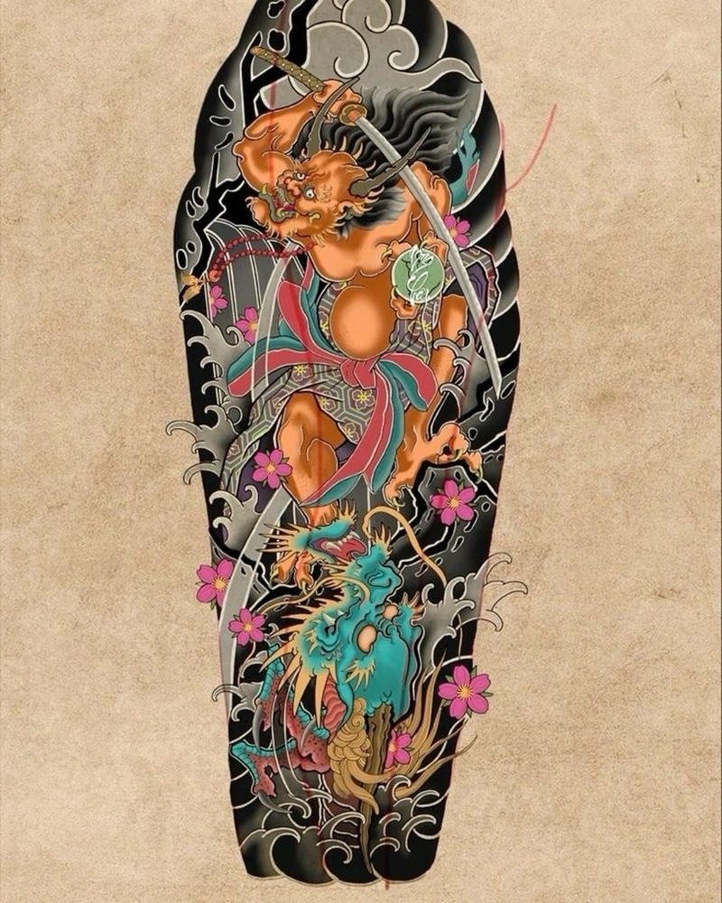 Ảnh hình xăm yakuza cổ đẹp với hình samurai uy lực