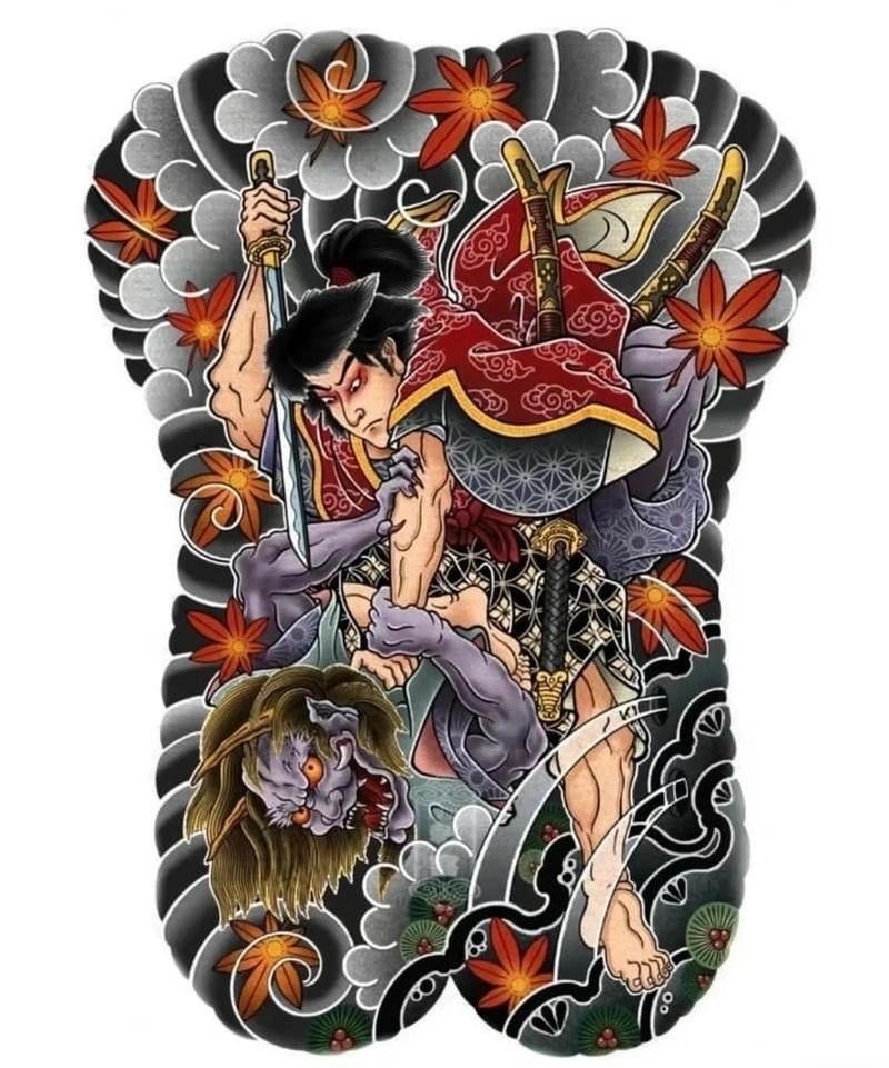 Ảnh hình xăm yakuza với họa tiết sóng nước lan rộng