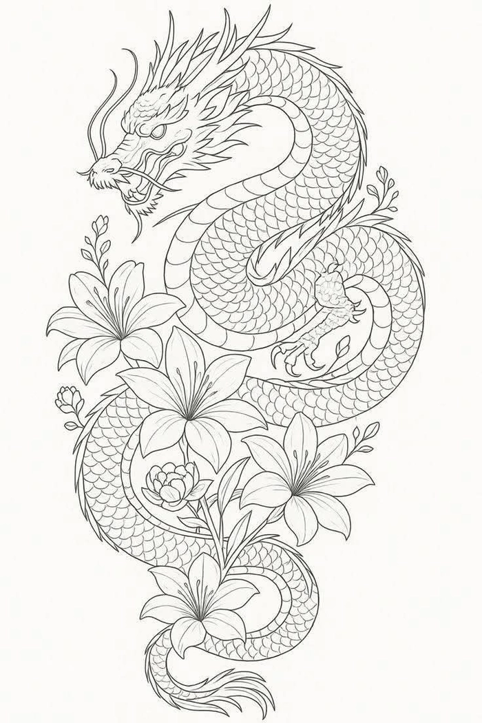 Bản phác tattoo đầu rồng thể hiện nét mạnh mẽ rõ