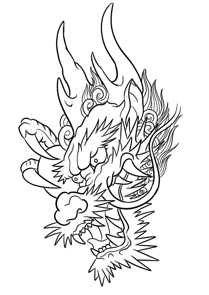 Bản vẽ tattoo đầu rồng với chi tiết sống động rõ