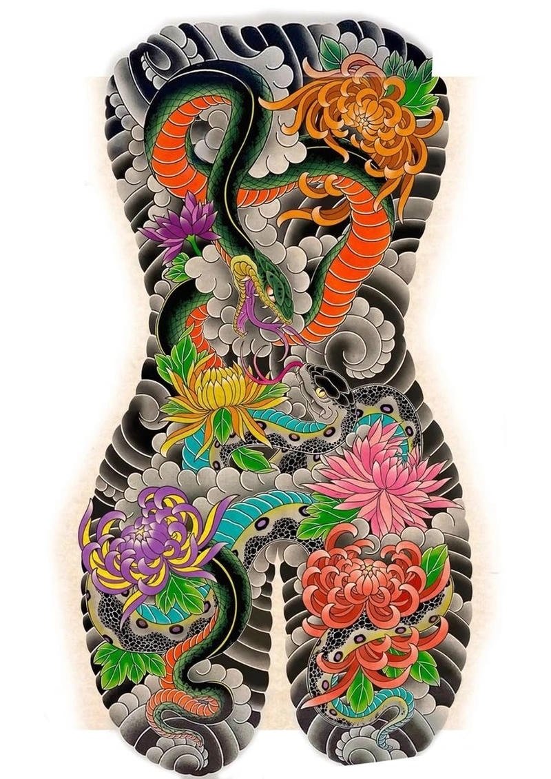 Cá koi kết hợp hoa anh đào trong mẫu xăm yakuza đẹp