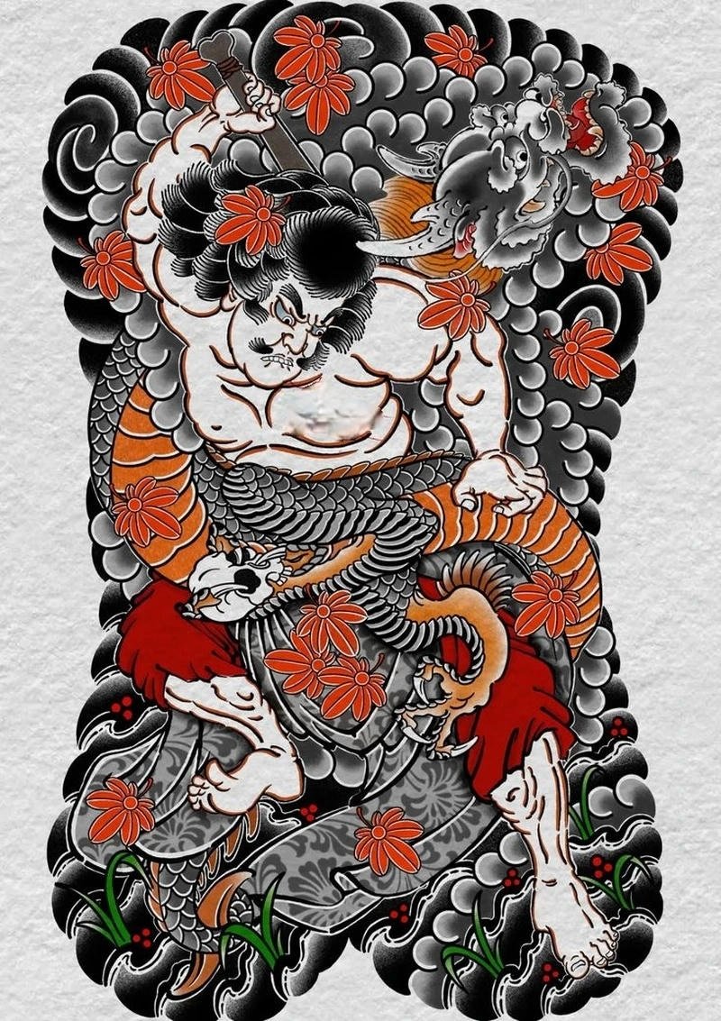 Hình ảnh hình xăm nhật cổ với đường nét đậm và rõ