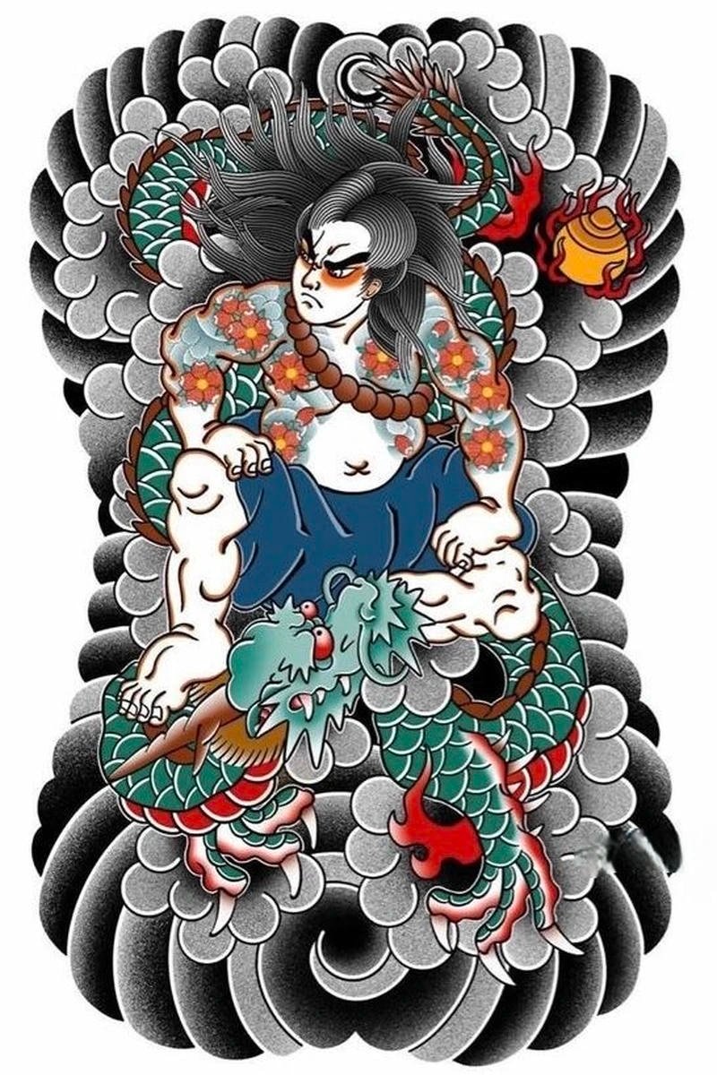 Hình ảnh hình xăm nhật cổ với mặt quỷ oni mạnh mẽ