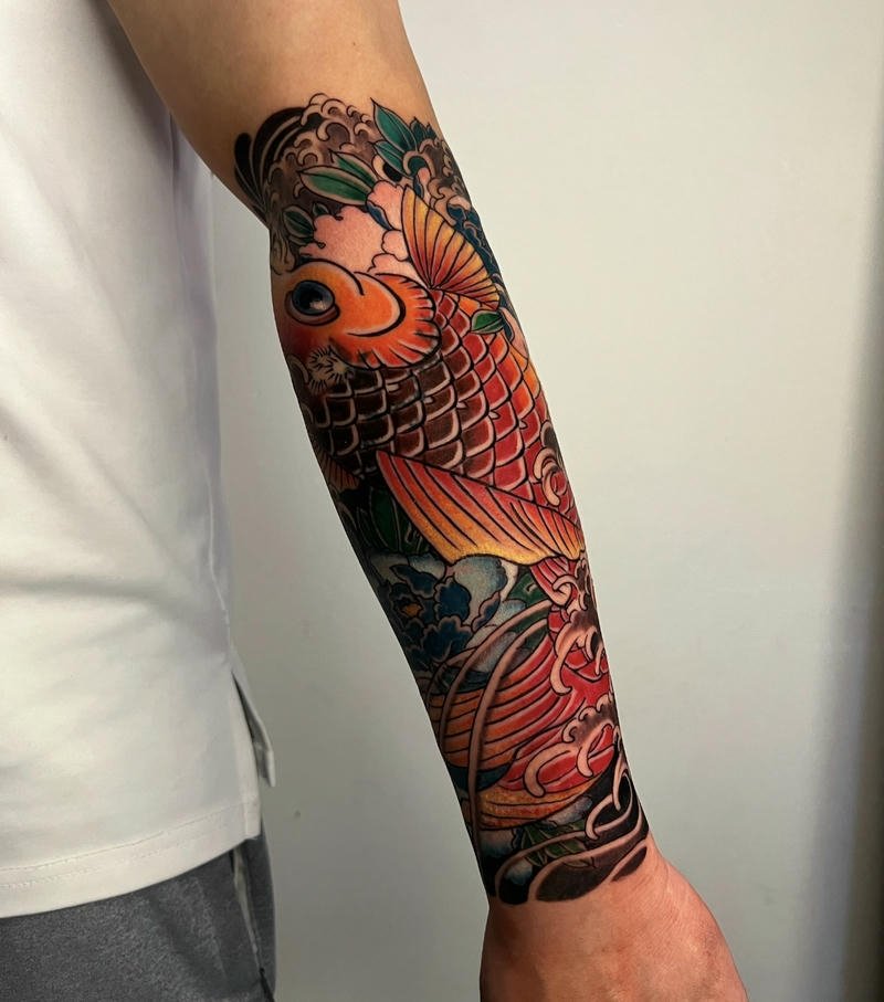 Hình ảnh tattoo cá chép Nhật kín tay