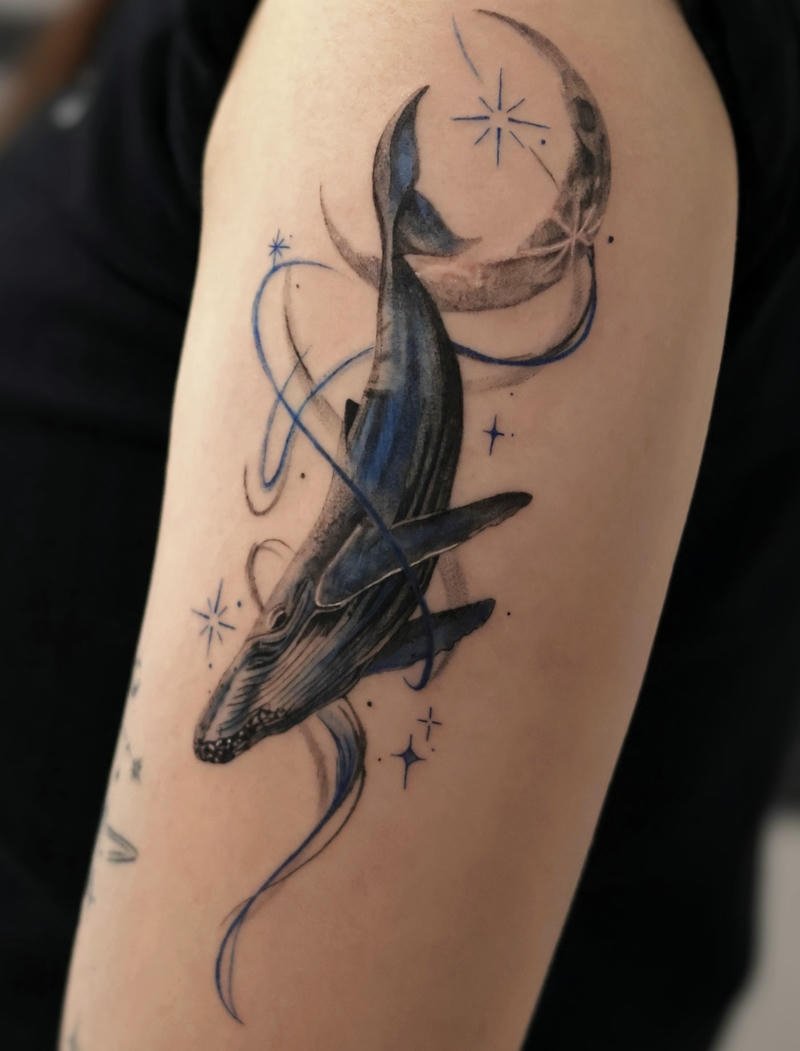 Hình ảnh tattoo cá voi bơi lội