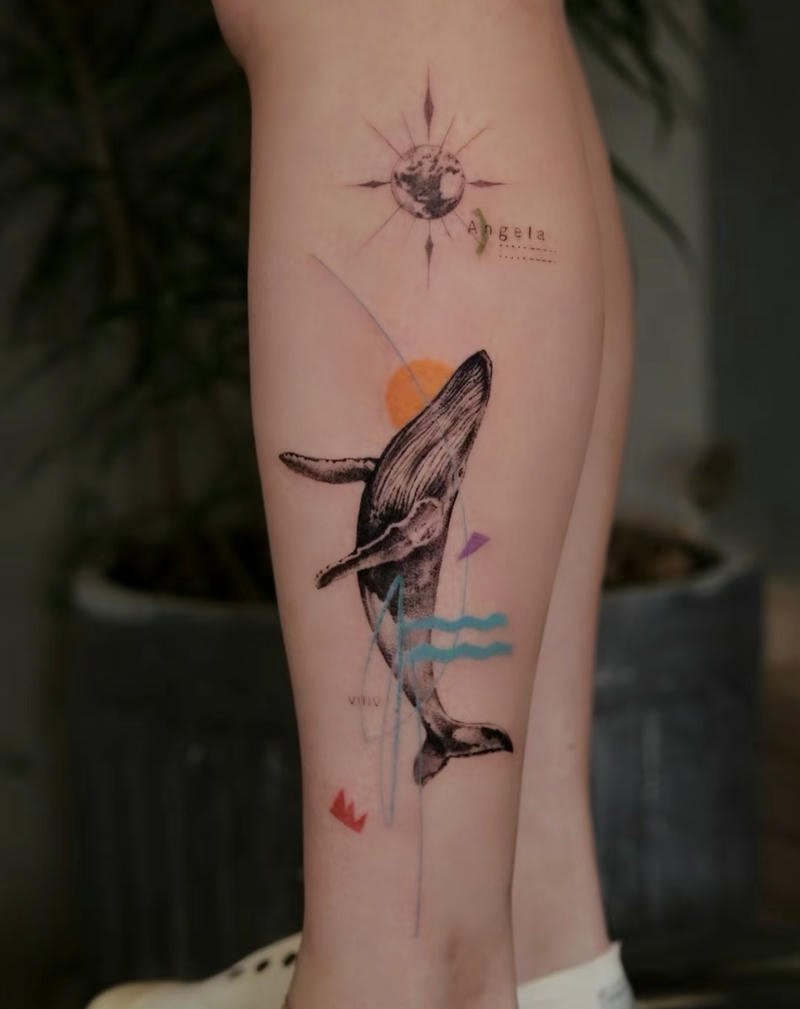 Hình ảnh tattoo cá voi giữa không gian vũ trụ kỳ ảo