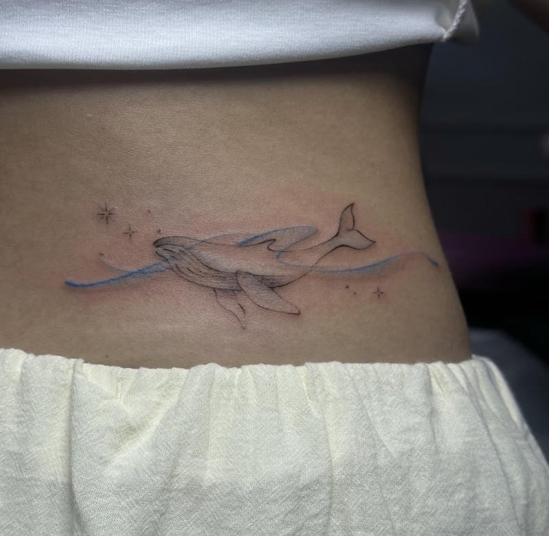 Hình ảnh tattoo cá voi phong cách Nhật nhẹ nhàng