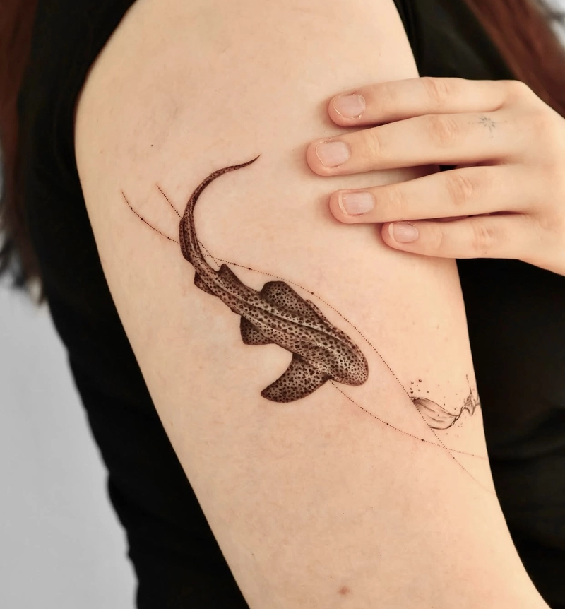 Hình tattoo cá mập đơn giản lử bắp tay