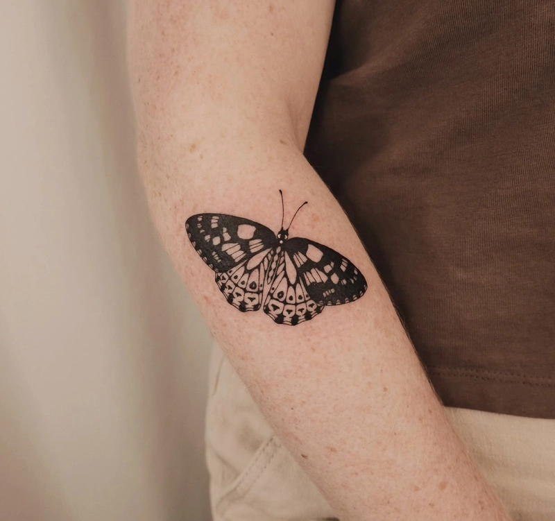 Hình tattoo con bướm bay lượn mềm mại nghệ thuật