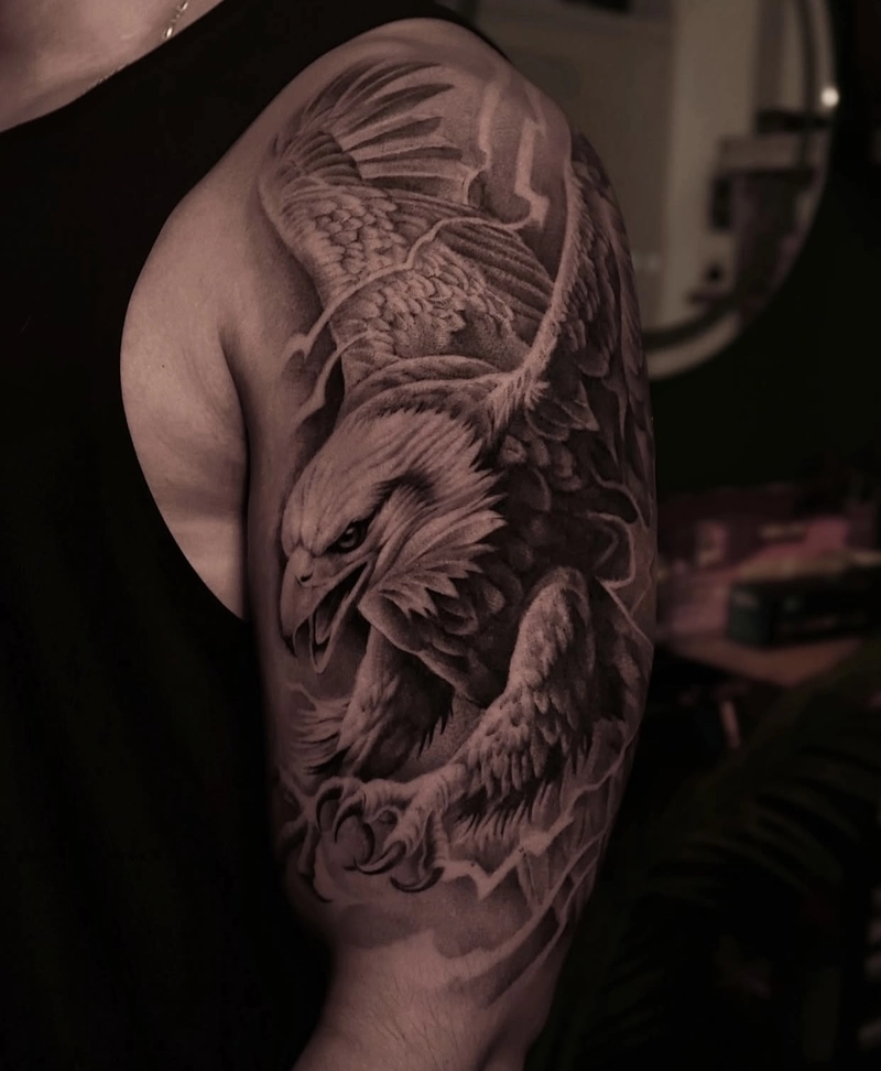 Hình tattoo đại bàng phối màu 3D độc đáo