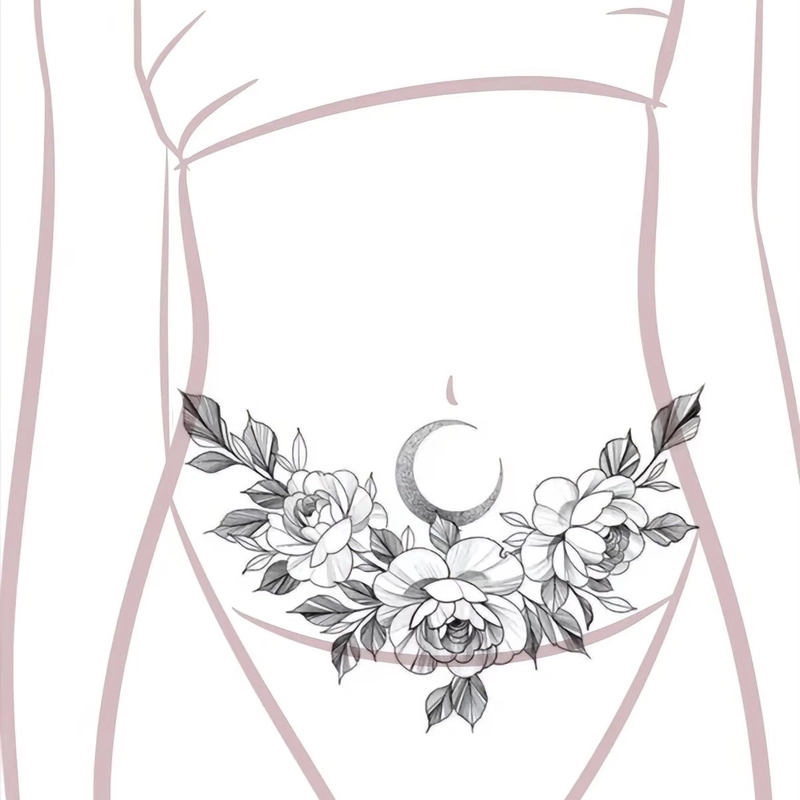 Hình xăm bụng nữ phong cách tối giản đầy cuốn hút