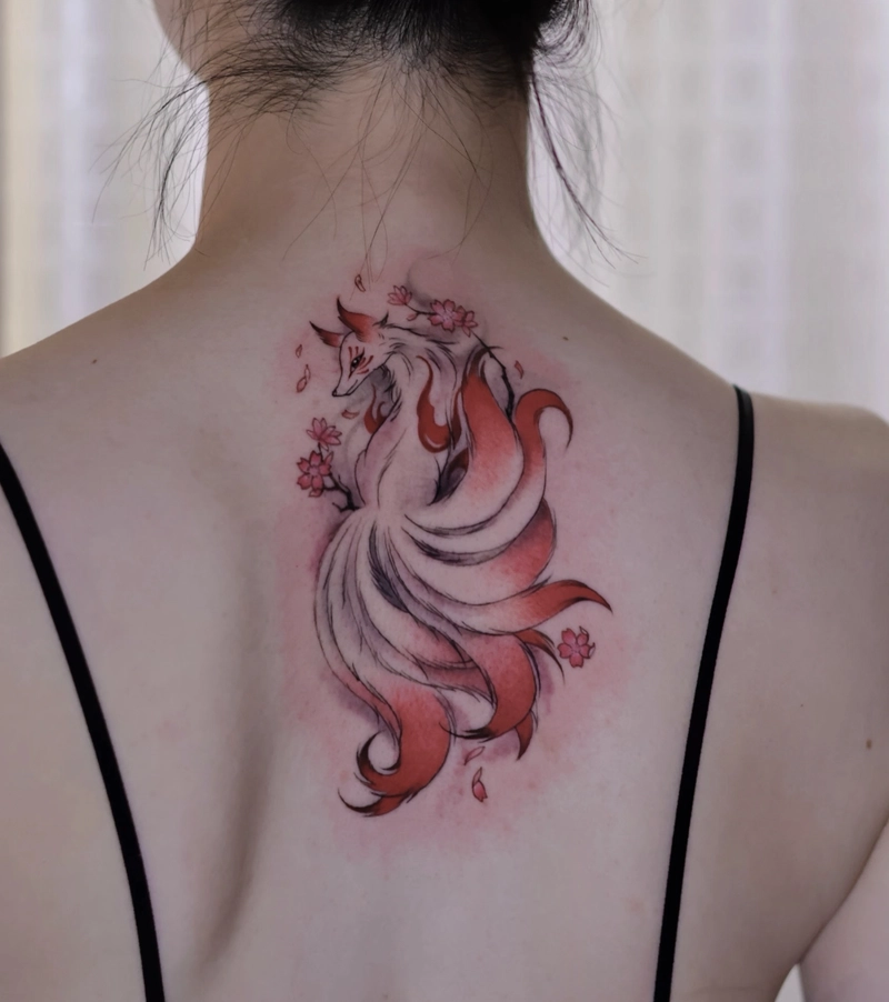 Hình xăm cáo 9 đuôi cực đẹp cho nữ