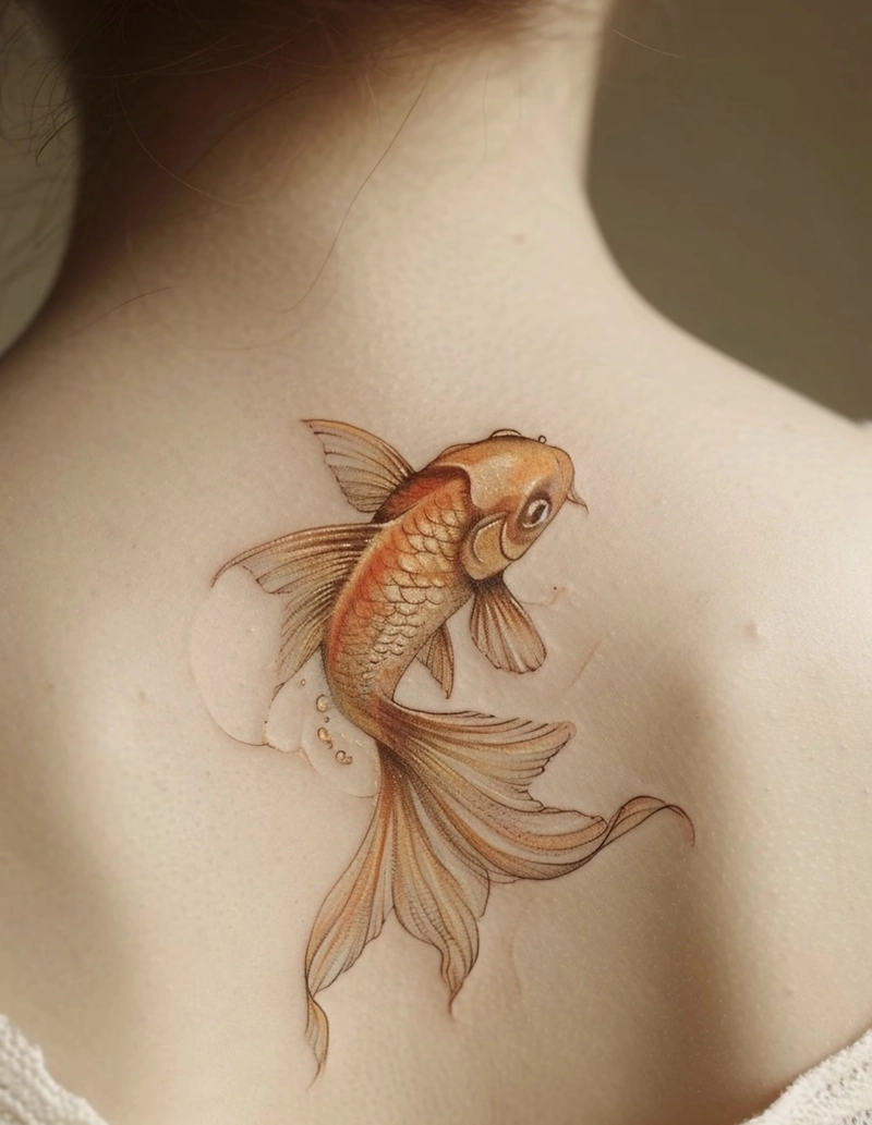 Hình xăm con cá ở lưng màu cam