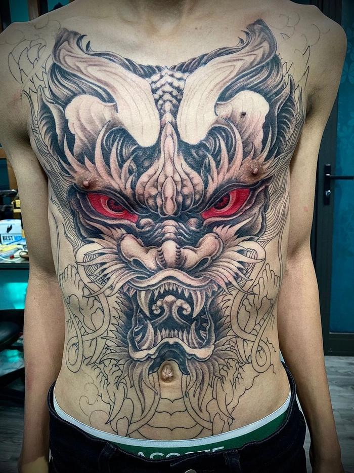 Hình xăm đầu rồng full bụng mang vẻ đẹp nghệ thuật độc đáo