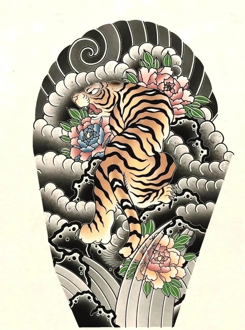 Hình xăm nhật cổ với bố cục hài hòa và cân đối