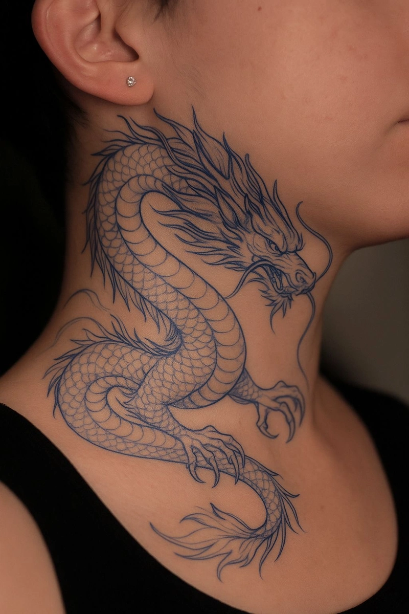 Hình xăm ở cổ nam chất đường nét sắc