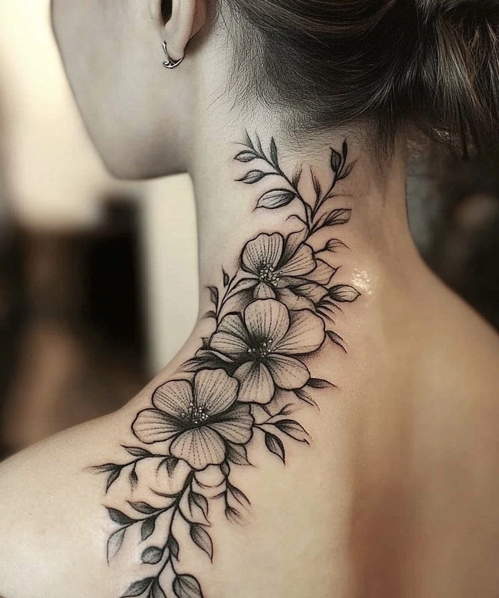 Hình xăm ở cổ nữ phong cách đơn giản