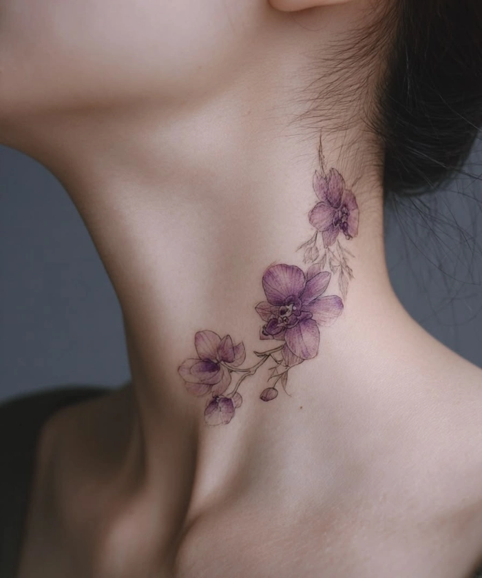 Hình xăm ở cổ nữ tạo điểm nhấn nhẹ
