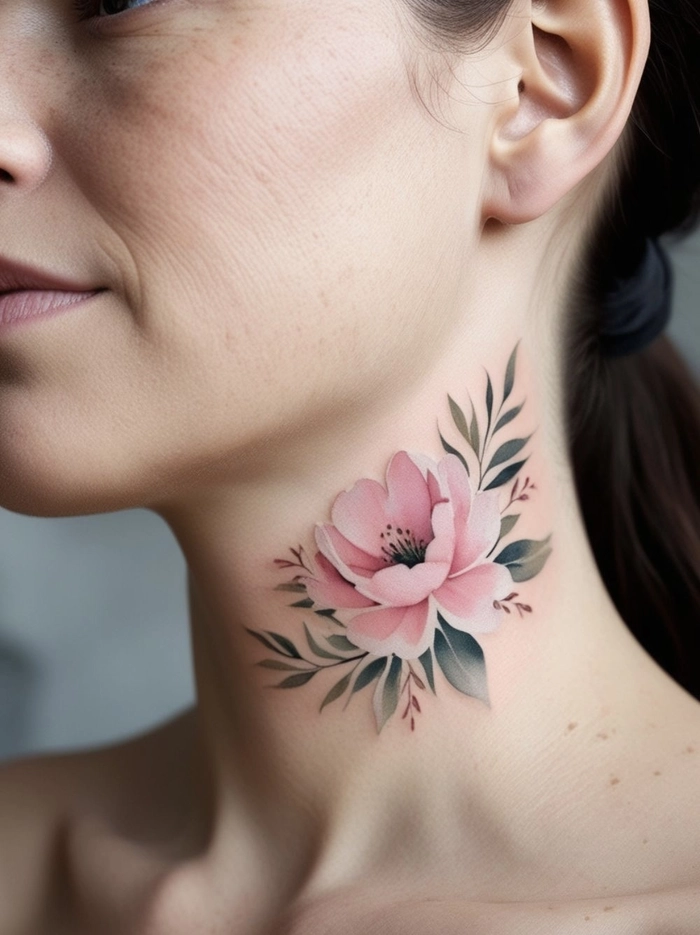 Hình xăm ở cổ nữ với họa tiết đơn giản