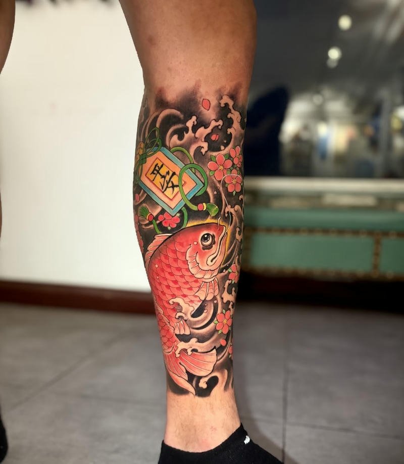 Mẫu hình xăm cá chép Nhật cổ nét vẽ sắc sảo tinh xảo