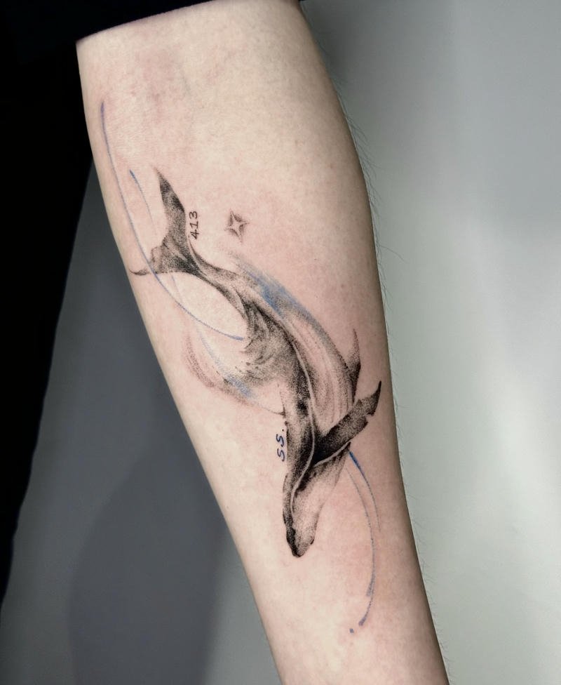 Mẫu hình xăm cá voi đen trắng đơn giản đẹp