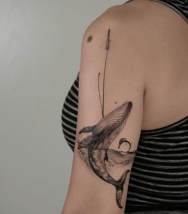 Mẫu hình xăm cá voi hình học cực chất độc lạ