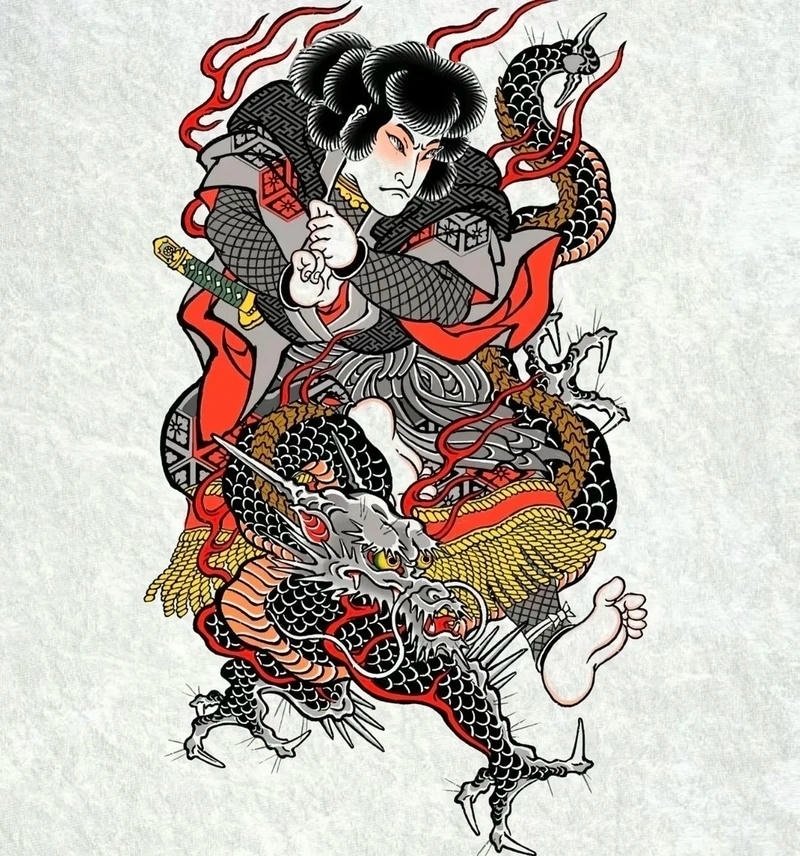 Tải mẫu hình xăm nhật đẹp với rồng và cá koi