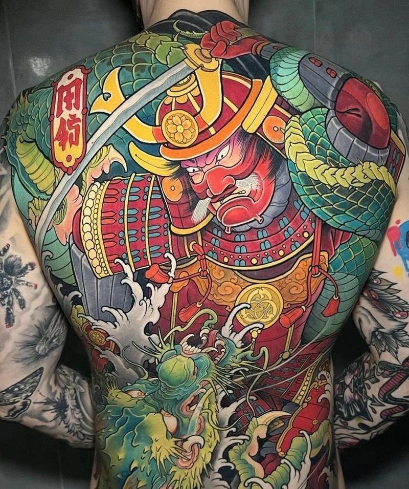 Tải mẫu xăm yakuza với rồng và oni kết hợp