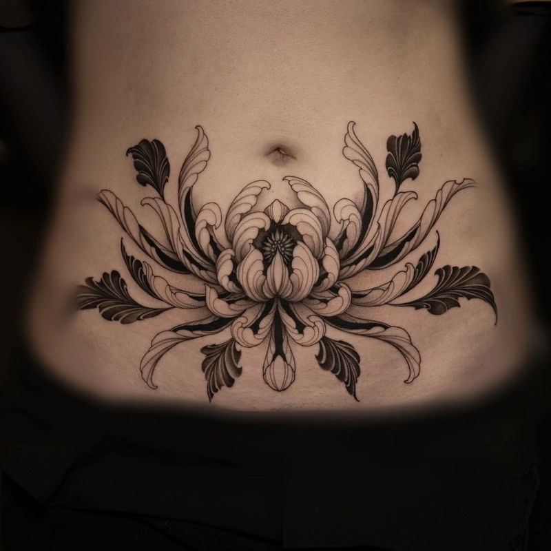 Tattoo bụng nữ nghệ thuật với họa tiết độc lạ
