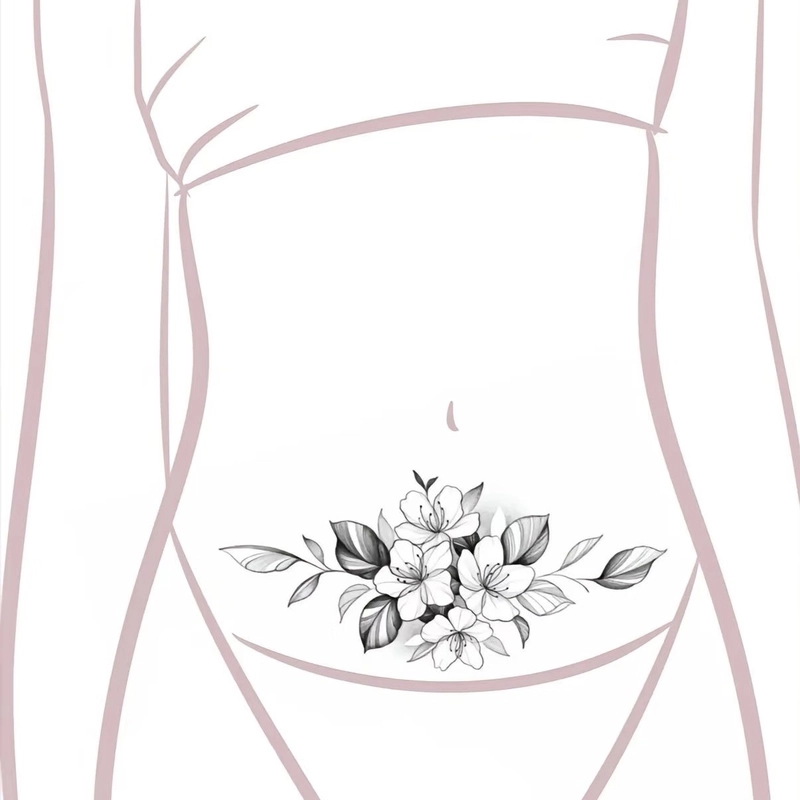 Tattoo bụng nữ quyến rũ với họa tiết mềm mại