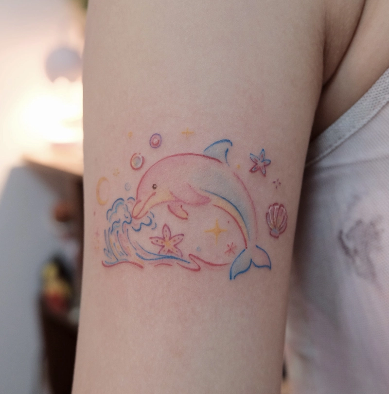 Tattoo cá heo giản dị nhẹ nhàng dễ thương