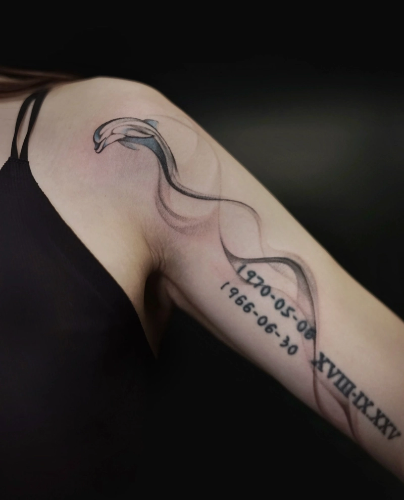 Tattoo cá heo tươi sáng mang cảm hứng đại dương