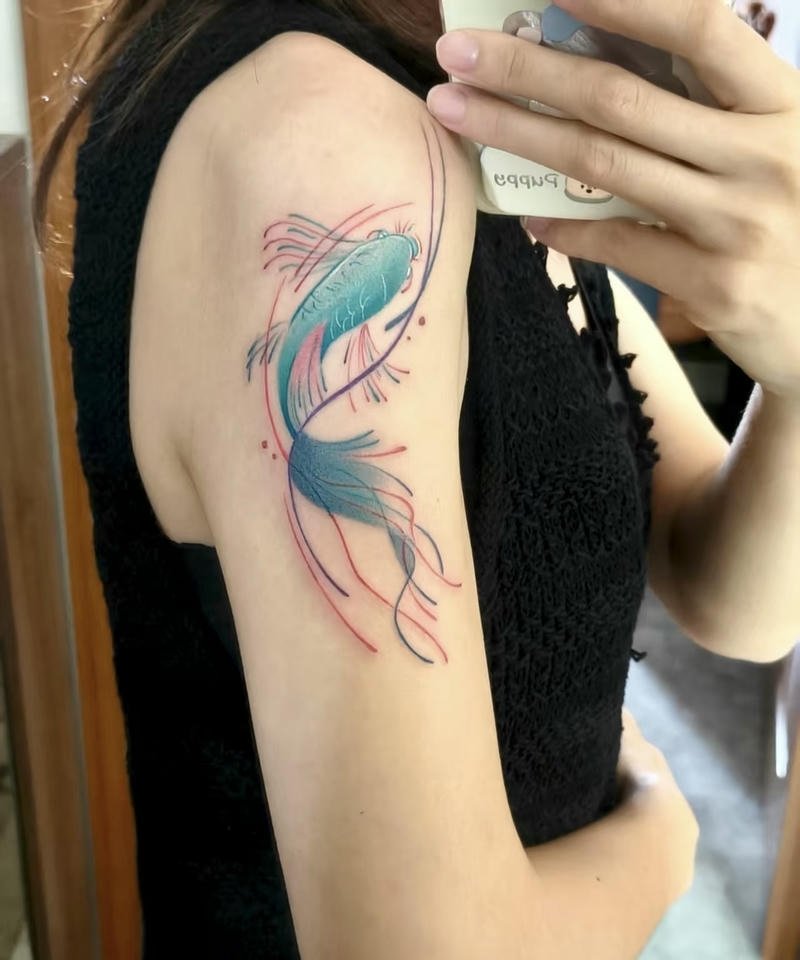 Xăm hình cá chép đơn giản tinh tế hiện đại