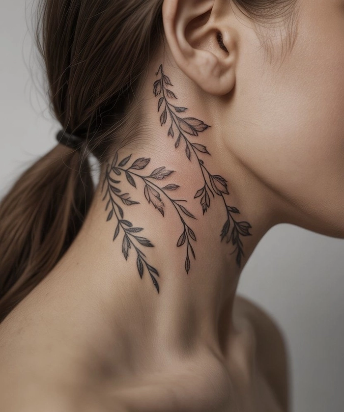 ảnh hình xăm ở cổ nữ nhìn rõ tổng thể