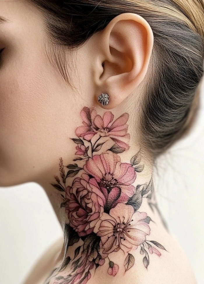 ảnh hình xăm ở cổ nữ phong cách nhẹ nhàng
