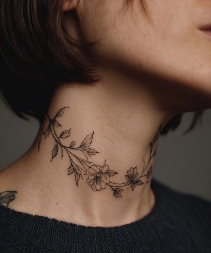 ảnh hình xăm ở cổ nữ rõ nét đơn giản