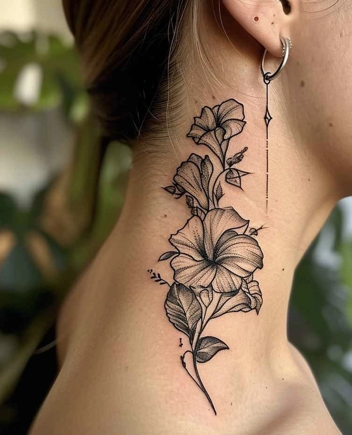 hình xăm ở cổ nữ rõ nét đơn giản