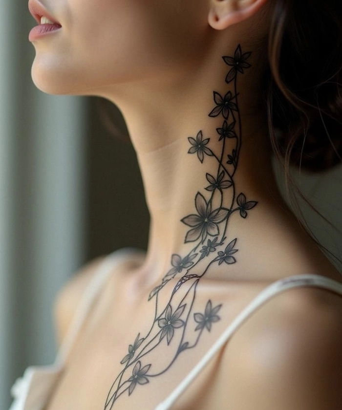 hình xăm ở cổ nữ với nét vẽ rõ ràng