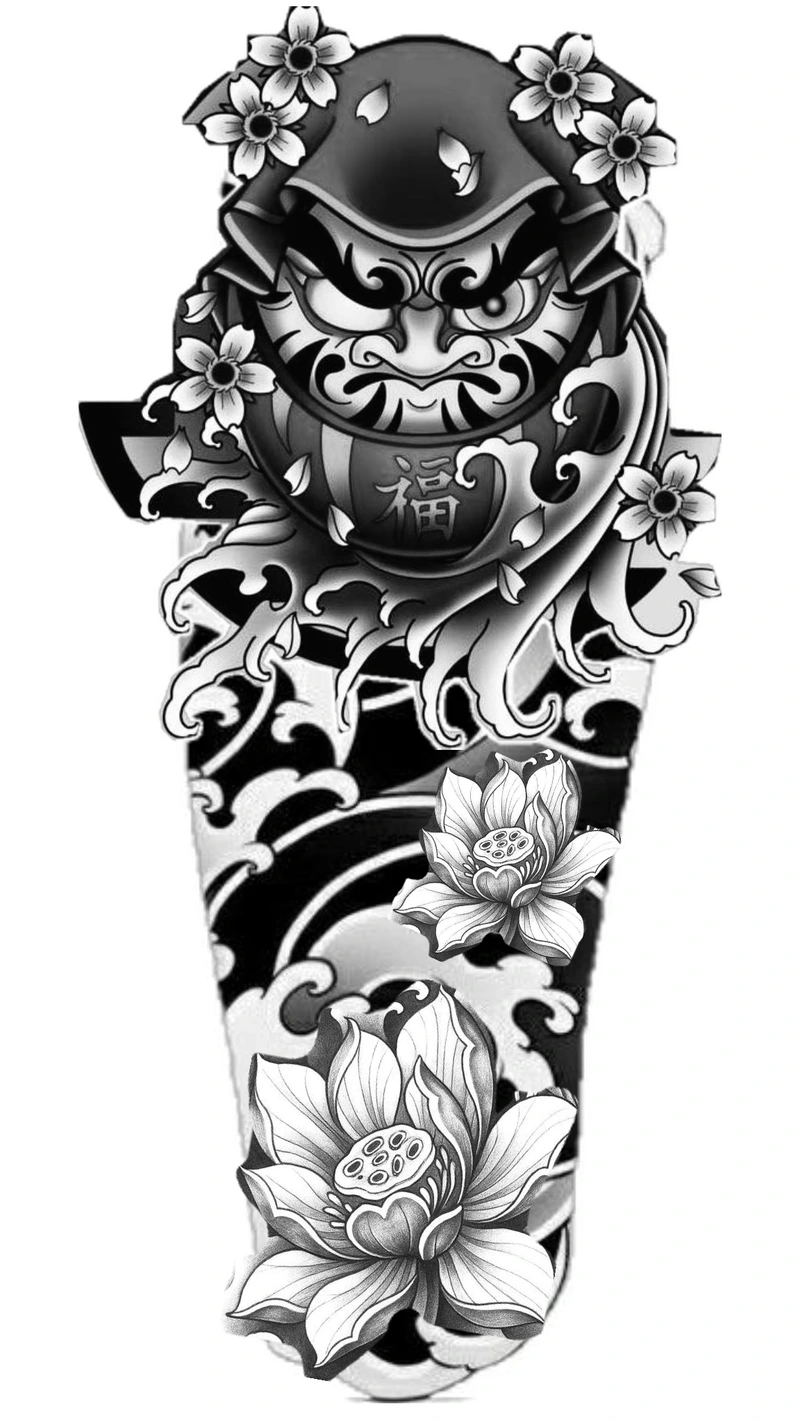 Ảnh Tattoo nhật cổ đen trắng với thiết kế kín tay cực chất