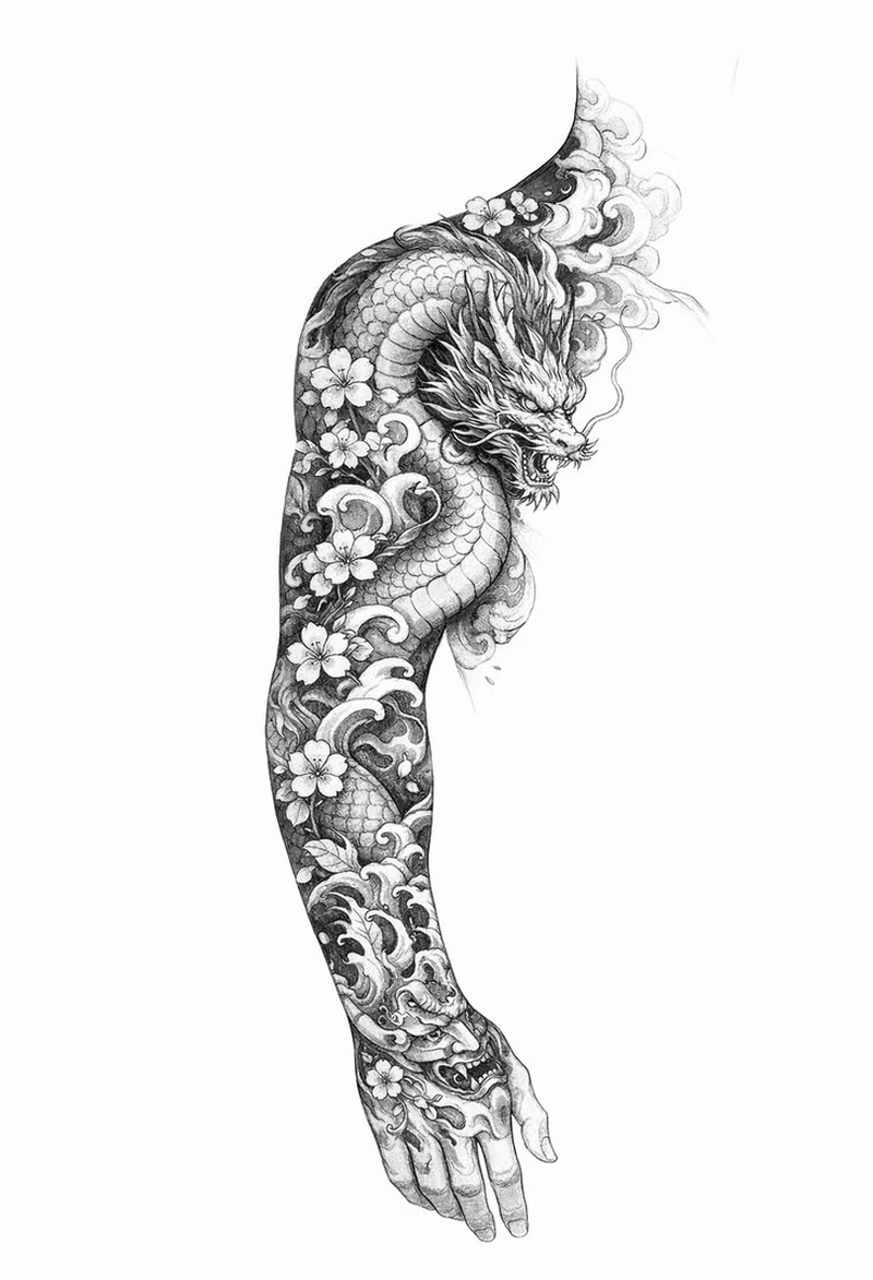 Ảnh Tattoo nhật cổ trắng đen cùng nét vẽ đậm chất nghệ thuật