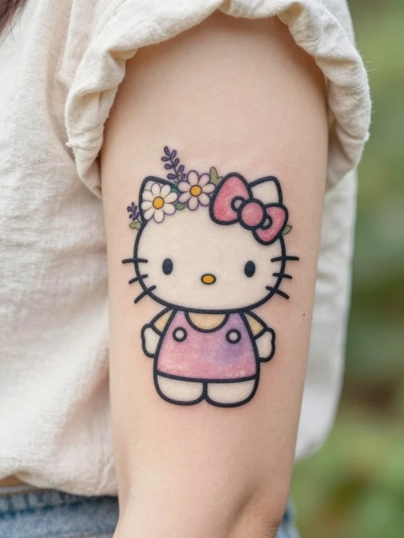 Ảnh tattoo Hello Kitty mini màu đen phong cách tối giản đẹp