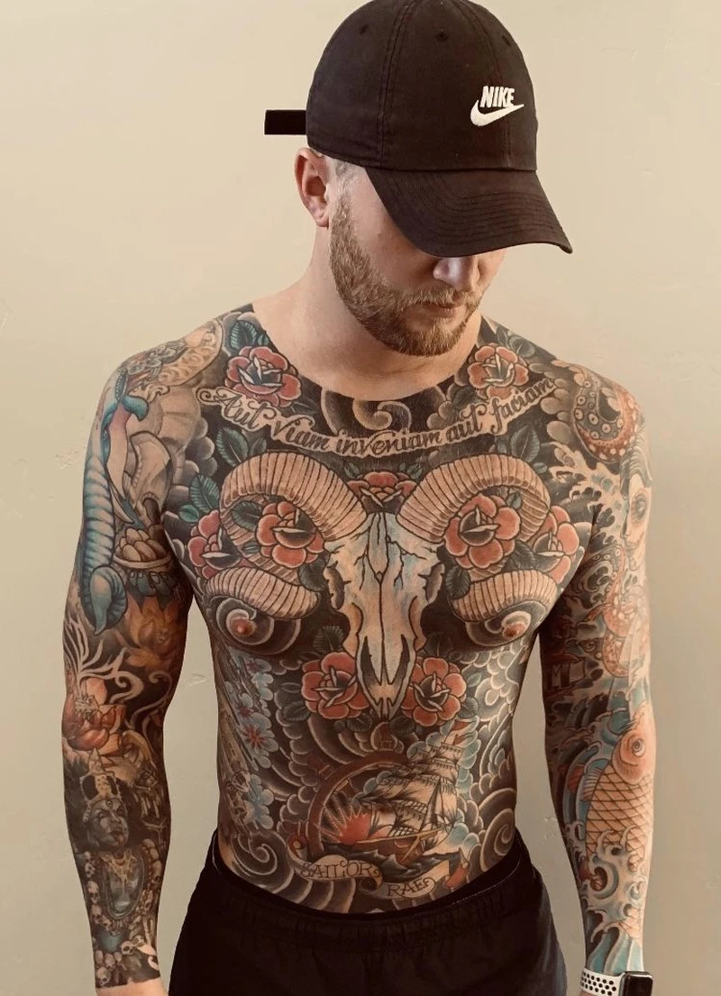Ảnh tattoo full người trước nhật cổ dành cho nam cá tính