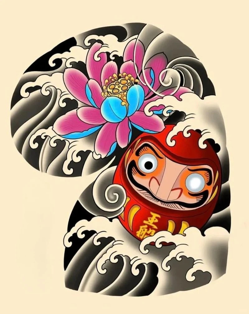 Ảnh xăm daruma trên lưng mang phong cách nghệ thuật cao