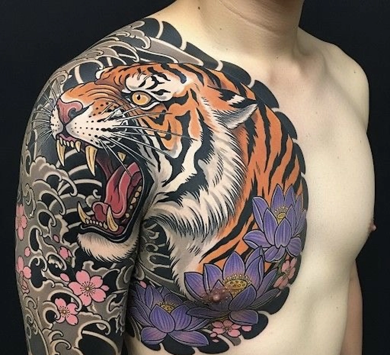 Ảnh xăm hổ nhật cổ nghệ sĩ với chi tiết đầy nổi bật