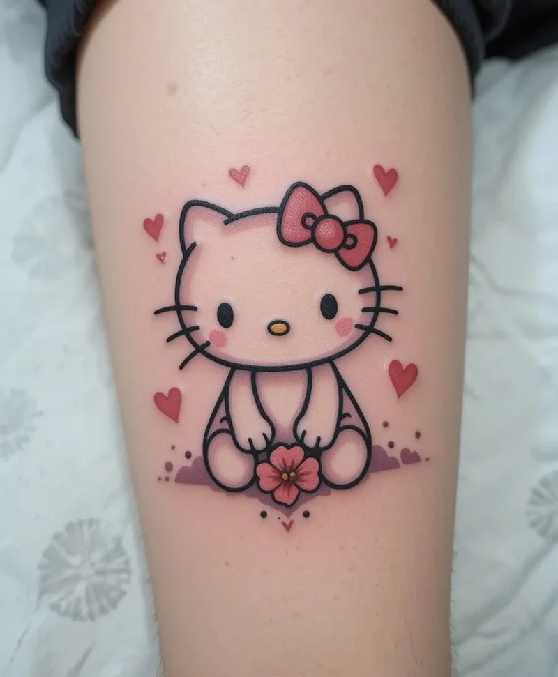 Cute dễ thương ảnh xăm Hello Kitty mini nét mảnh phong cách Hàn Quốc
