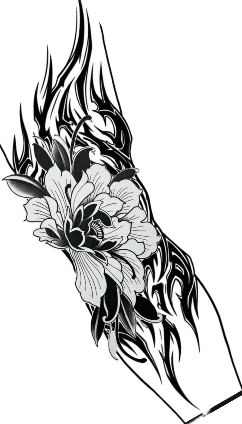 Hình ảnh nhật cổ đen trắng với đường nét tattoo cực sắc sảo