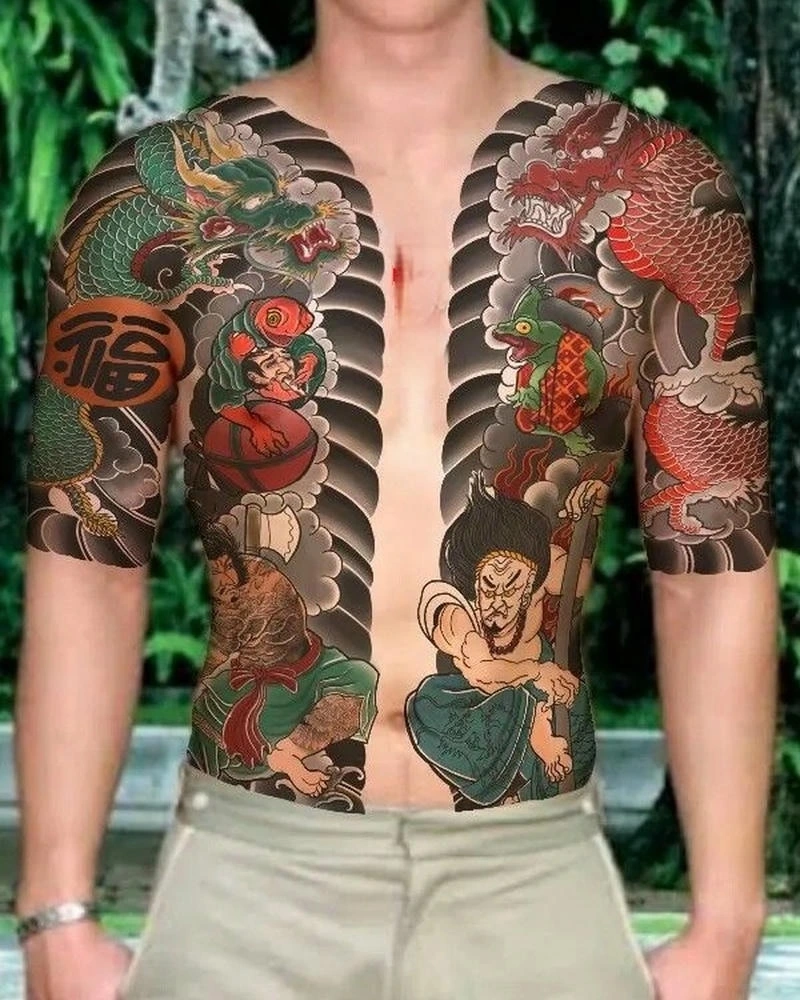 Hình ảnh tattoo nhật cổ kín ngực bụng cực kỳ nổi bật